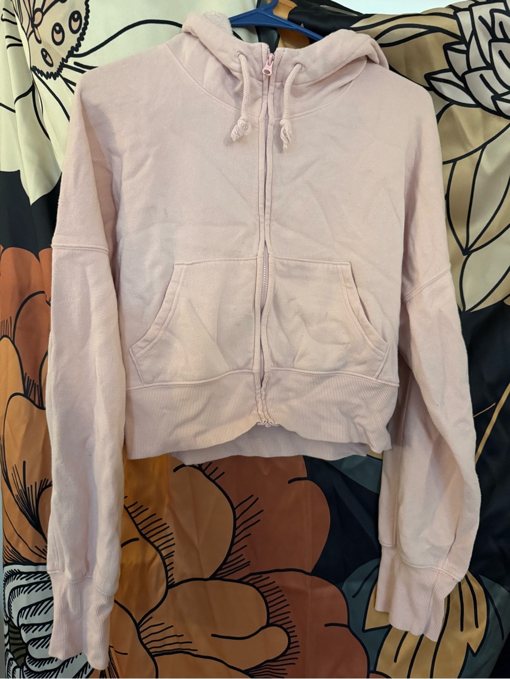 Light Pink Cropped Zip-Up Bomber Hoodie